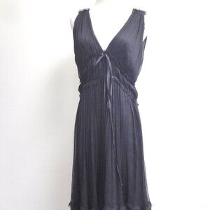Zara black silk sheer 100% silk goddess v neck v back ribbon ties midi dress L